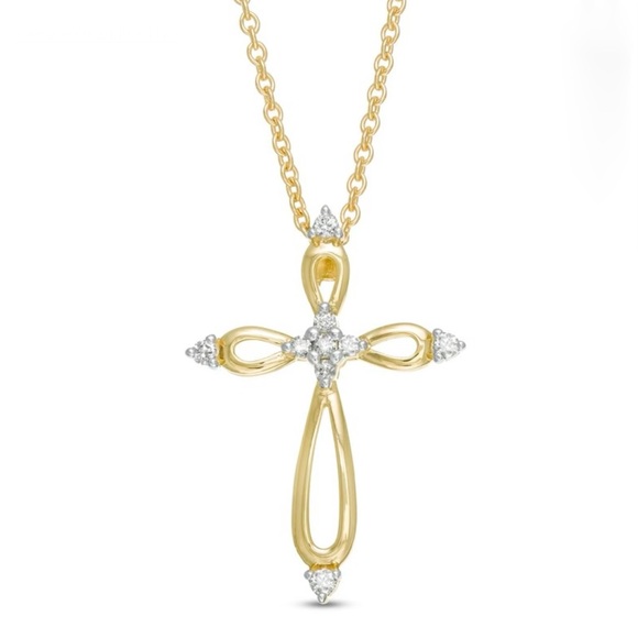 Zales Accessories - 1/10 CT. T.W. Diamond Looped Cross Pendant in 10K Gold